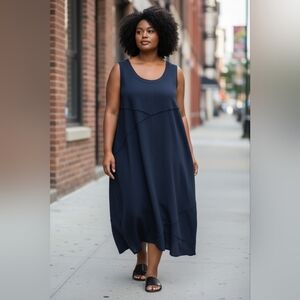 Vintage David N. Sport Woman Navy Blue Langenlook Maxi Sleeveless Dress Size 3X